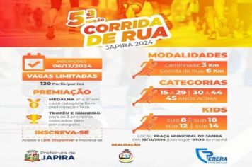 INSCRIÇÕES ABERTAS 5º Edição Corrida de Rua Japira, dia 15 de Dezembro 