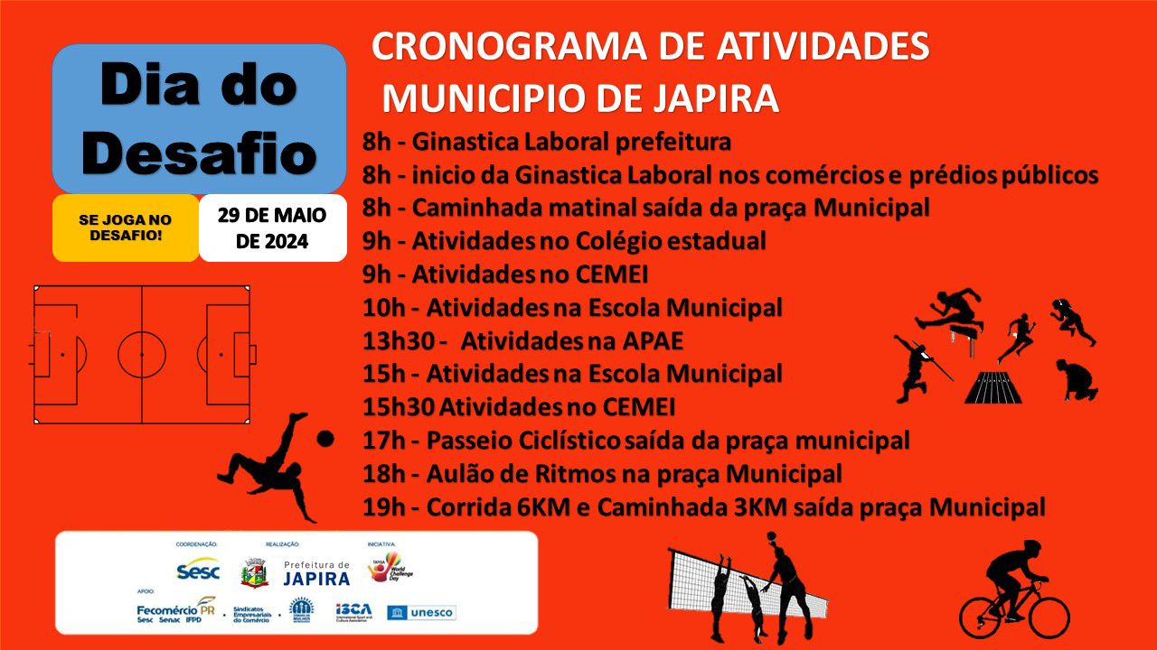 CRONOGRAMA DO DIA MUNDIAL DO DESAFIO 2024 JAPIRA