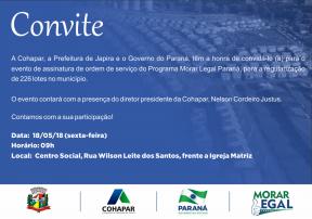 O Governo do Paraná, por meio da Cohapar, e a Prefeitura de Japira assinam nesta sexta feira (18) a Ordem de Serviço para a regularização de até 226 imóveis sem documentação na cidade.