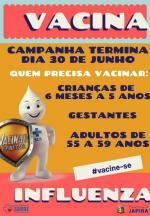 Campanha de vacinação termina 30 de Junho.