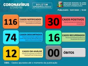 BOLETIM EPIDEMIOLÓGICO DATA: 16/07/2020  18H00MIN