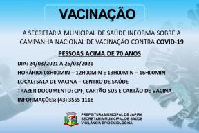 A Secretaria Municipal de Saúde,informa sobre a campanha nacional de vacinação contra COVID-19.