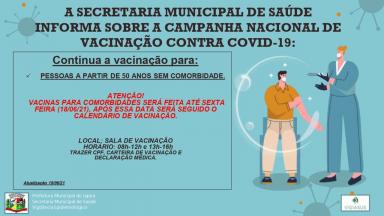 Informativo sobre a campanha nacional de vacinação contra a COVID-19.
