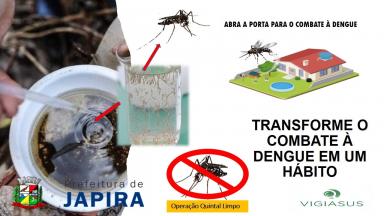 A Secretaria Municipal de Saúde de Japira vem comunicar através da Coordenação do Programa de Controle de Endemias, à toda população Japirense que fique em alerta ao mosquito transmissor da dengue neste período de chuva.