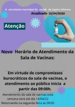 Novo Horário de Atendimento da Sala de Vacinas
