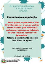 COMUNICADO A POPULAÇÃO.
