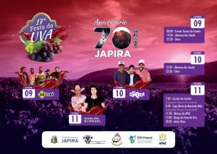 VEM AÍ!!  17° FESTA DA UVA. ANIVERSÁRIO DE 70 ANOS DE JAPIRA Dias 09, 10 e 11 de dezembro 2022