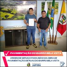 - ORDEM DE SERVIÇO PARA INÍCIO DA OBRA DE PAVIMENTAÇÃO DE RUAS DO BAIRRO BELA VISTA.