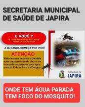 A Prefeitura de Japira através da Secretaria Municipal de Saúde vem alerta para que cada cidadão japirense vistorie, seus imóveis e quintais