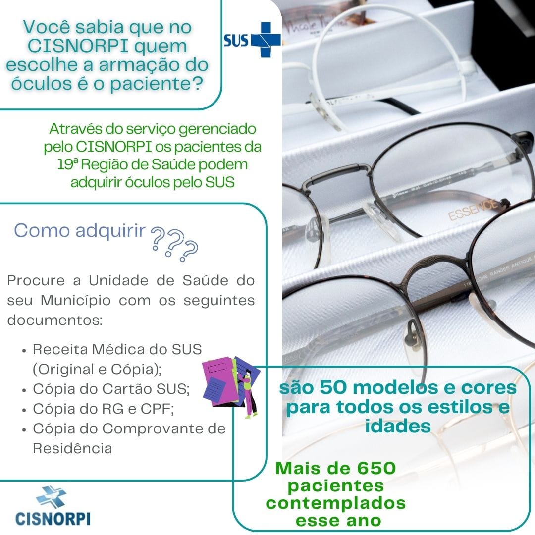 Você sabia que a Secretaria de Saúde de Japira , através do serviço gerenciado pelo Cisnorp, oferece armações de óculos gratuitamente para os nossos pacientes !!! Veja abaixo como fazer para adquirir a sua!!!