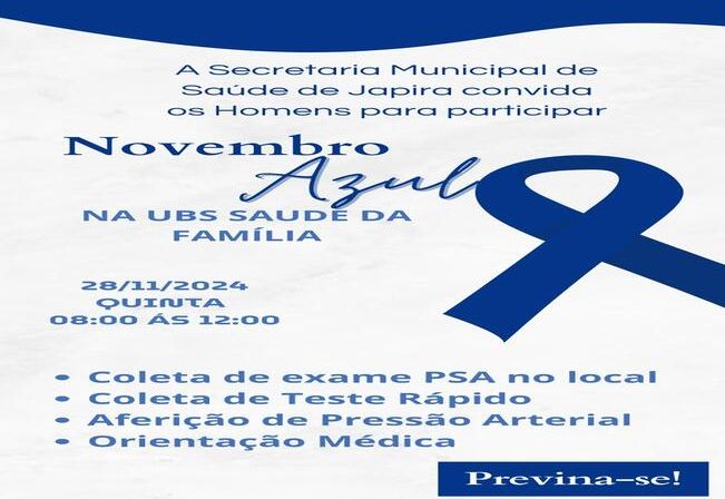 A secretaria Municipal de Saúde de Japira convida os Homens para participar.